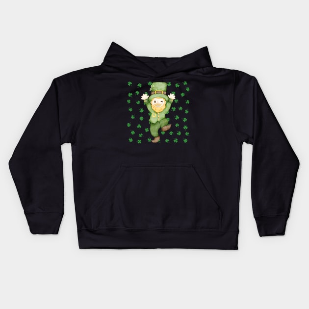 Happy Saint Patrick's Day Lucky Leprechaun Dancing Kids Hoodie by RaruDesigns